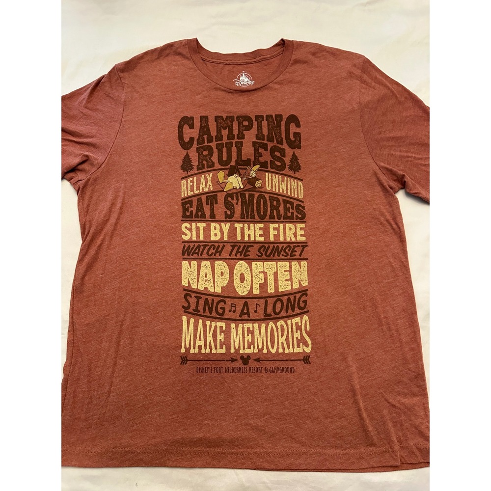 Disney Parks Fort Wilderness Resort Camping Rules T-Shirt Rust Orange XL
